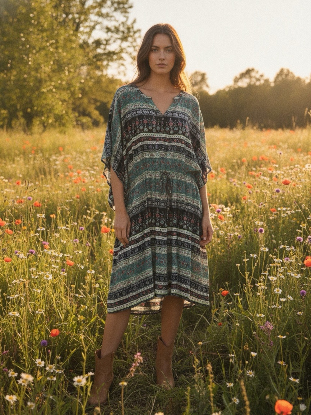 ARIAT Floral Print V-Neck Midi Dress
Size Medium